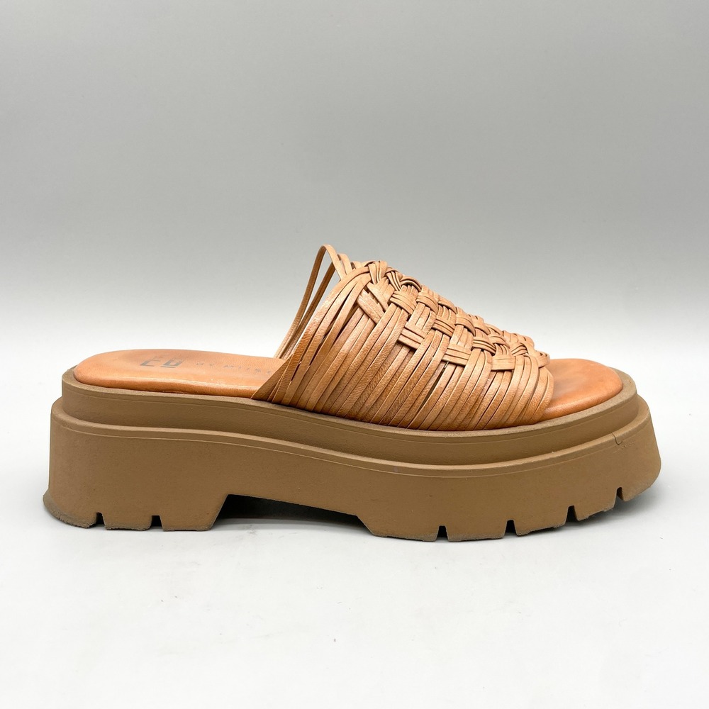 E8 by Miista Womens 36 Platform Lug Sole Sandals Tan Brown Woven Leather Boho